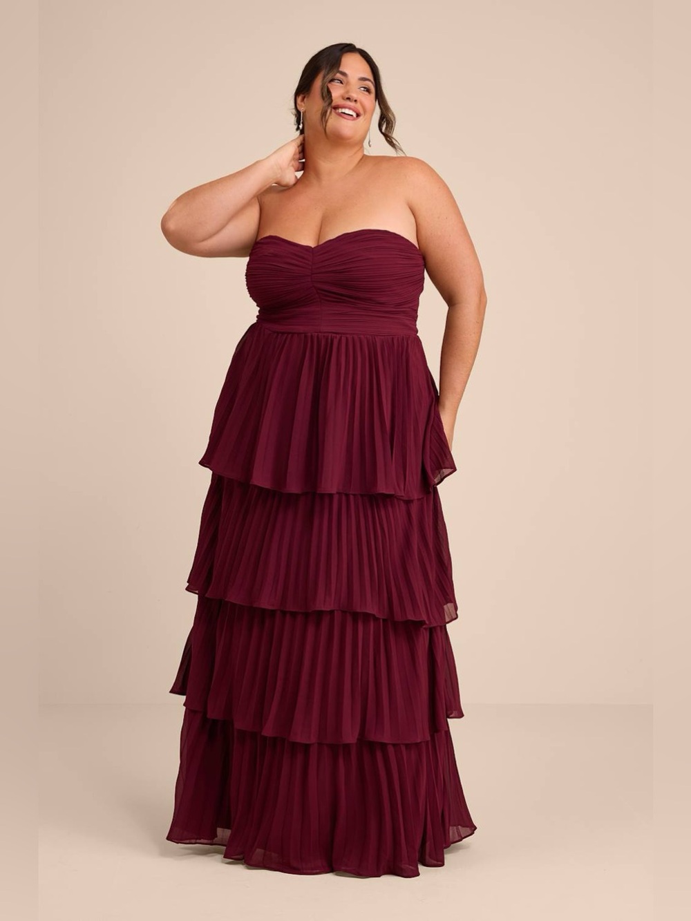 Lulus Seriously Sensational Plum Purple Strapless Tiered Maxi Dress XL New